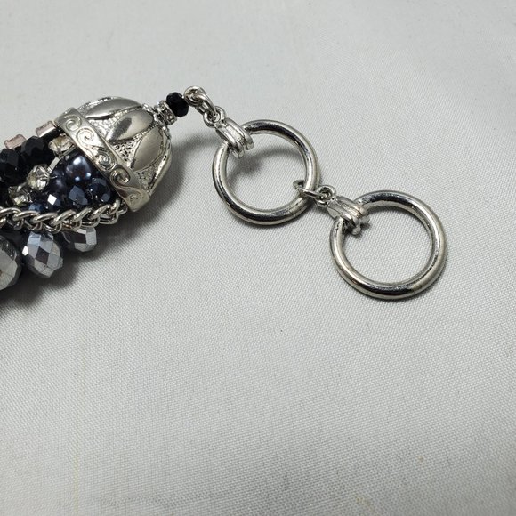 ALI KHAN multi color twisted bracelet silver-pearl-rhinestone-hematite - Picture 7 of 9